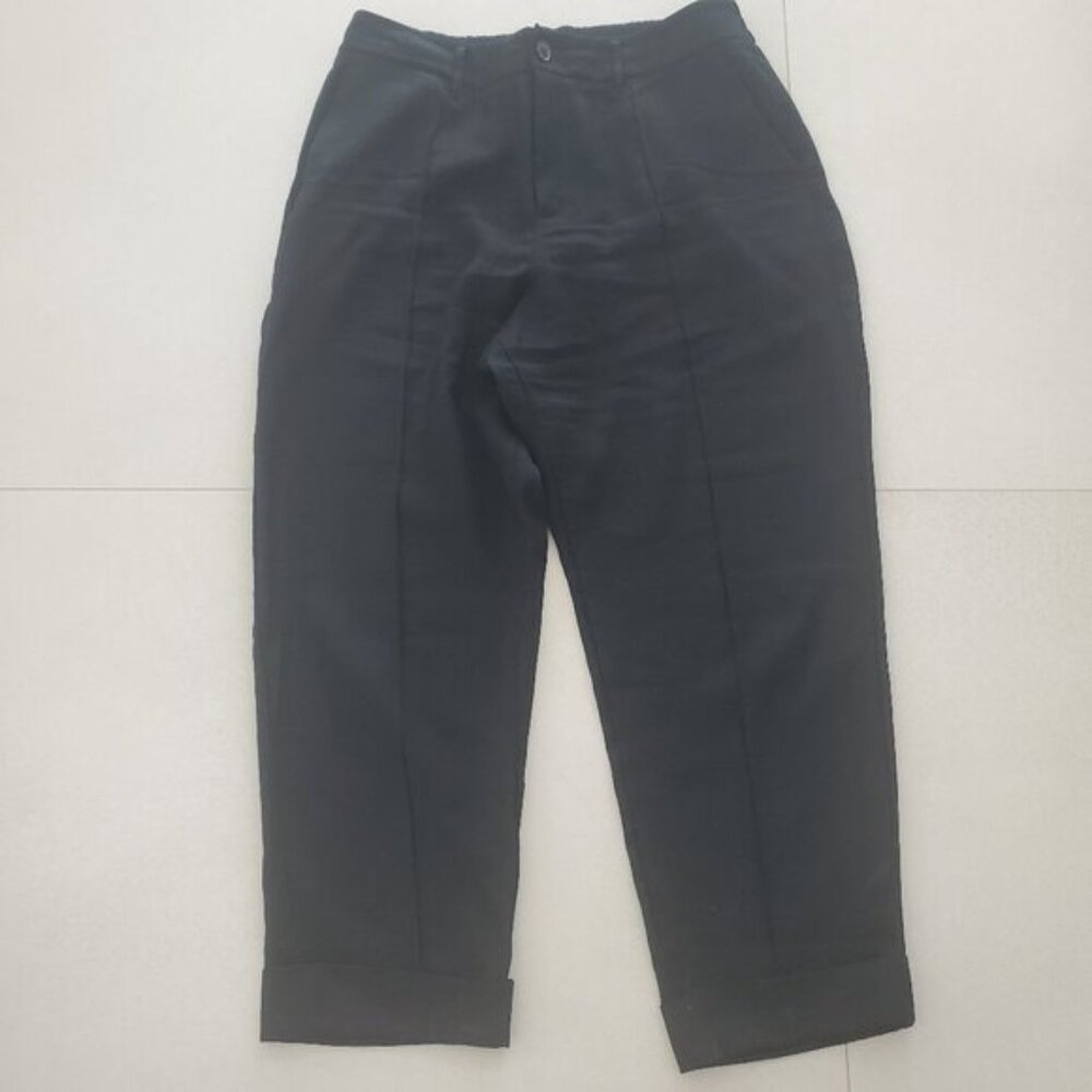 A New Day Black High Rise Elastic Waist Straight Leg Cuffed Pintuck Pants  14